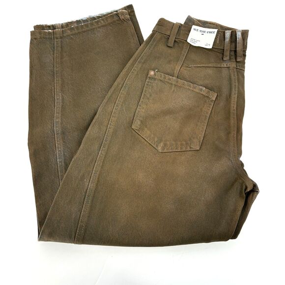 Free People Good Luck High Rise Coated Barrel Jeans in New Moon Size 24 New - Picture 6 of 16